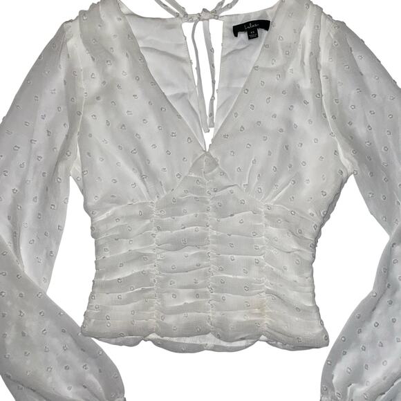 Coquette Swiss Dot Sheer Sleeve Ruched Corset Cottagecore Feminine Ethereal Top - Picture 10 of 12